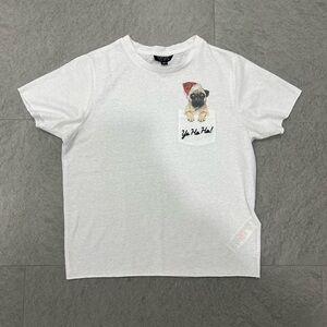 EUC Topshop Santa Hat Pug Christmas Pocket Tee in White